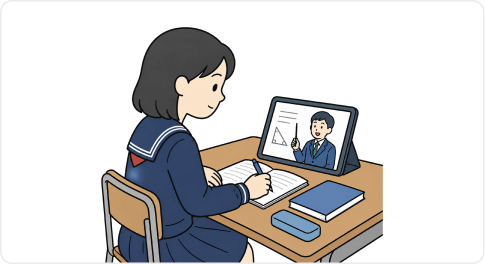 タブレットで駿台Diverseの映像授業を受ける生徒